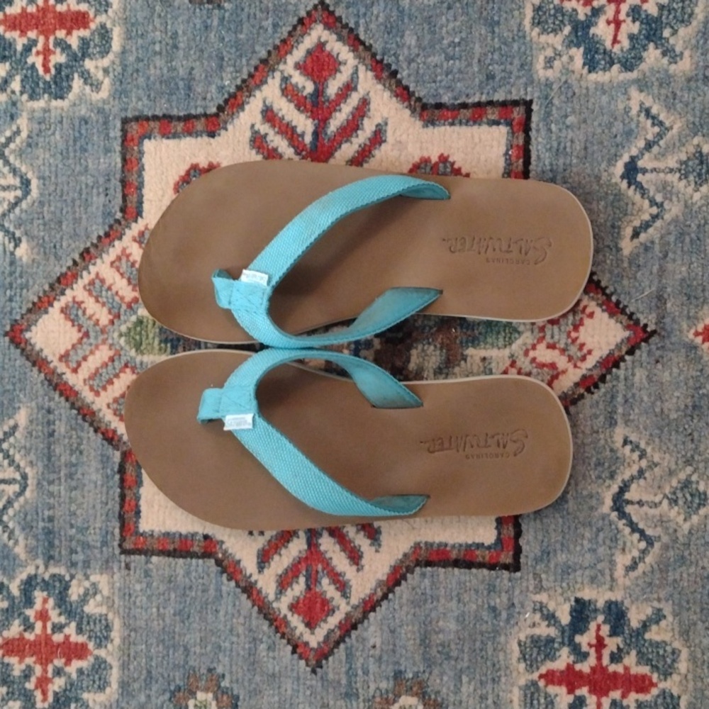 Carolina Saltwater Teal Blue Flip Flop Sandals size 6